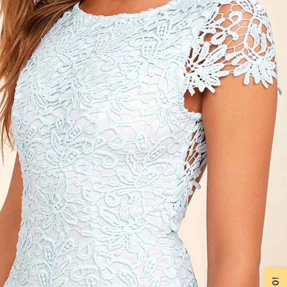 Lulus Hidden Talent Backless Light Blue Lace Dress NWT size XS mini dress - Picture 3 of 16
